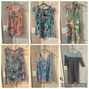 Lilly Pulitzer bundle of a dress and 5 tanks tops and shirts. All EUC. Size med
